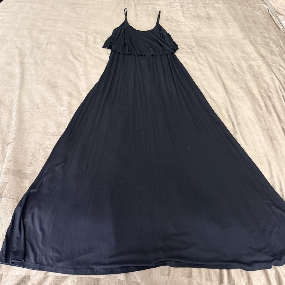 Diosa Dress Womens Large Black Maxi V Neck Spaghetti Strap Swing Trapeze Summer